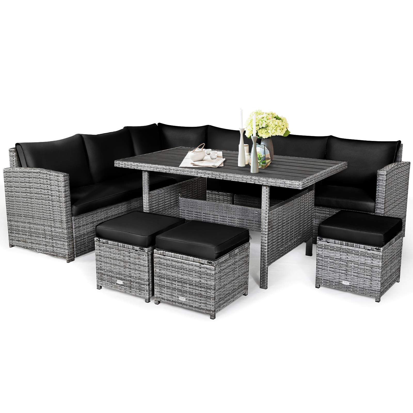 Ensemble de meubles de patio 7 pièces, ensemble de canapés d'extérieur en rotin avec coussins